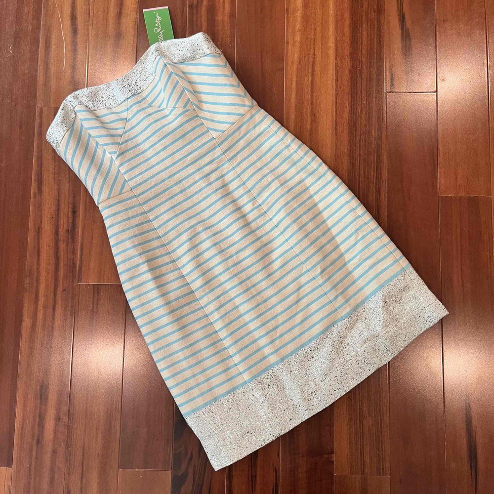 New NWT Lilly Pulitzer Dress Blue Horizon Bayview Stripe Strapless Sleeveless 00